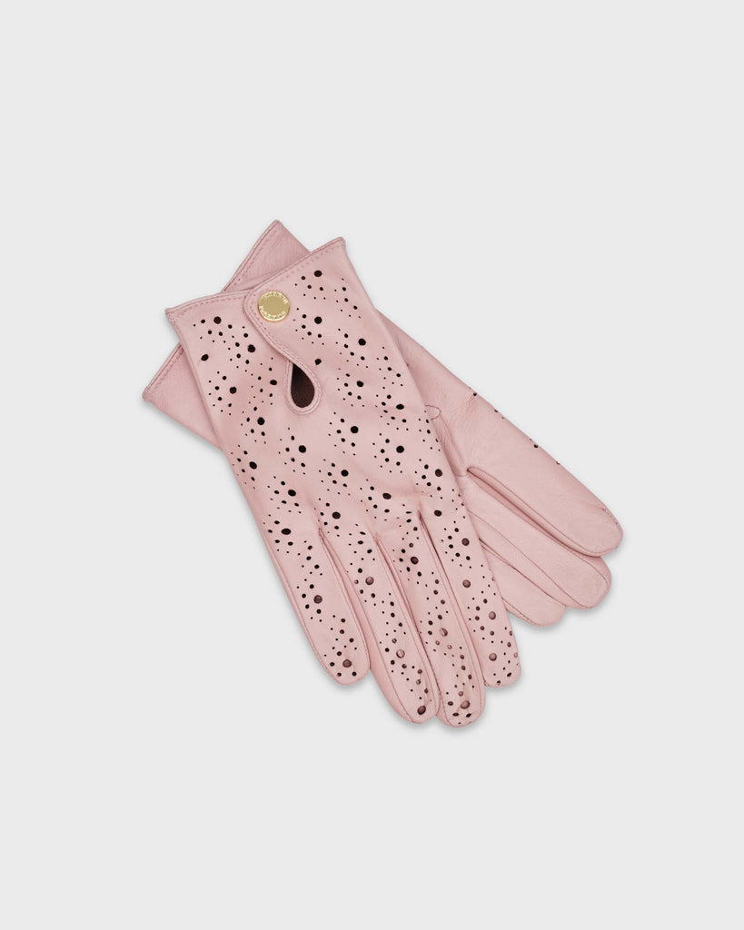 A pair of light pink premium Hamerli handmade leather gloves.