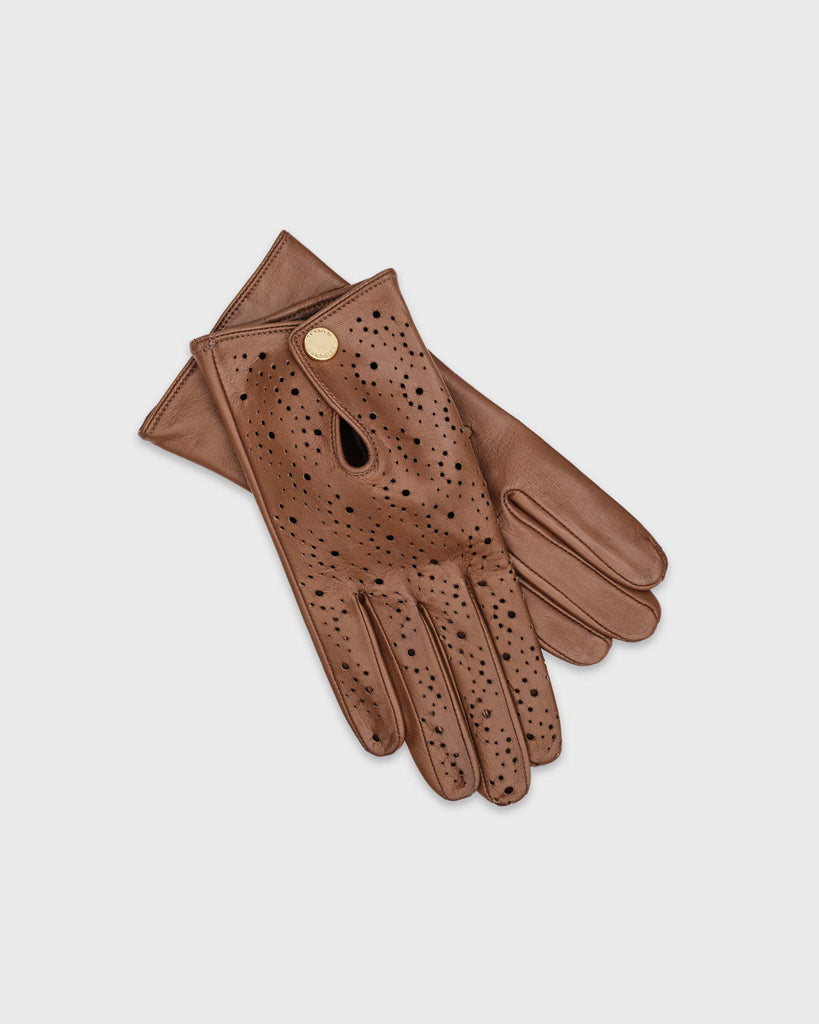 A pair of brown premium Hamerli handmade leather gloves.
