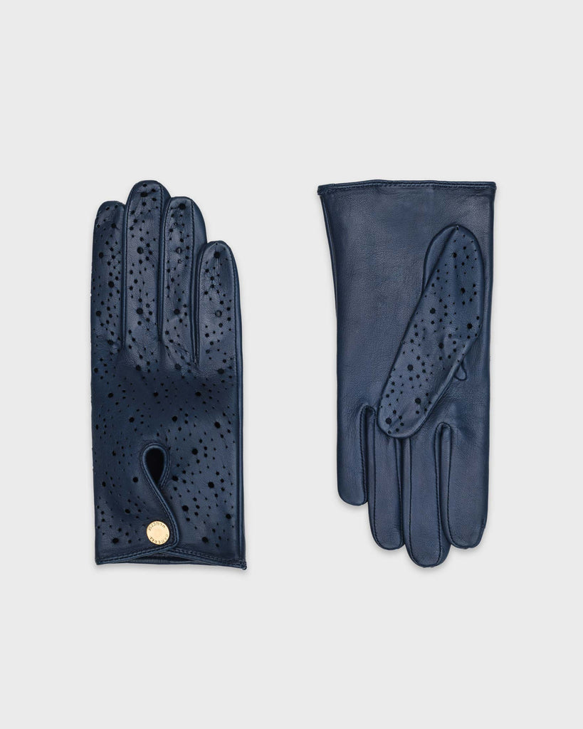 A pair of blue premium Hamerli handmade leather gloves. 