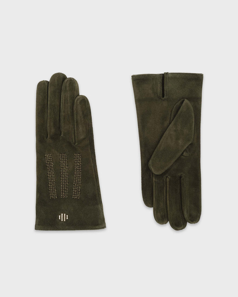 A pair of green premium Hamerli handmade leather gloves.