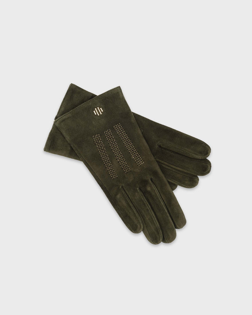 A pair of green premium Hamerli handmade leather gloves.